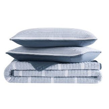 Load image into Gallery viewer, 3pc Full/Queen Niari Yarn Dye Stripe Quilt Set Blue - Brooklyn Loom