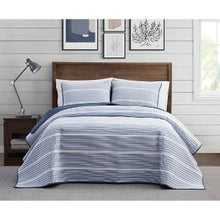 Load image into Gallery viewer, 3pc Full/Queen Niari Yarn Dye Stripe Quilt Set Blue - Brooklyn Loom