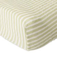 Load image into Gallery viewer, Red Rover Cotton Muslin Changing Pad Cover - Green Stripe