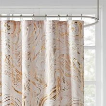 Load image into Gallery viewer, Vanessa Printed Marble Metallic Shower Curtain Blush/Gold