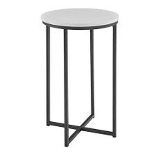 Load image into Gallery viewer, 16&quot; Round Side Table - Faux White Marble/Black - Walker Edison
