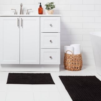 2pk Quick Dry Bath Rug Set Washed Black - Threshold