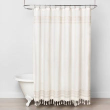 Load image into Gallery viewer, Embroidery Border Stripe Shower Curtain Taupe - Hearth &amp; Hand with Magnolia
