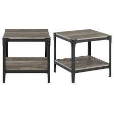 Rustic Wood Slate Grey End Side Table (set of 2) - Walker Edison