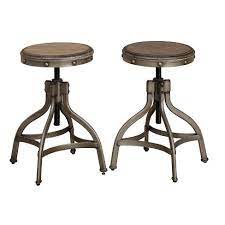 Set of 2 Adjustable Height Stool with Nailhead Pewter Silver - Buylateral