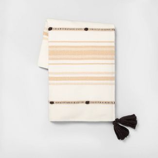 Stripe with Poms Throw Blanket Dusty Pink - Hearth & Hand with Magnolia