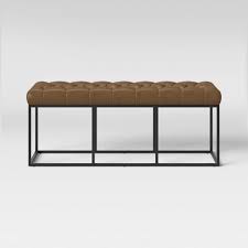 Trubeck Tufted Metal Base Bench Faux Leather Brown - Project 62