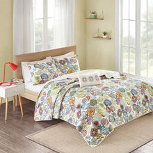 Load image into Gallery viewer, White/Blue/Green Tula Quilted Coverlet Set Full/Queen 4pc
