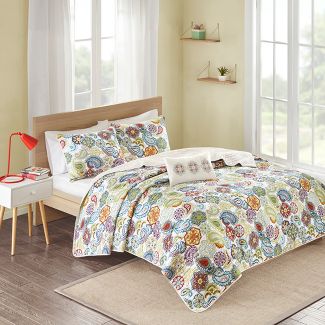 White/Blue/Green Tula Quilted Coverlet Set Full/Queen 4pc